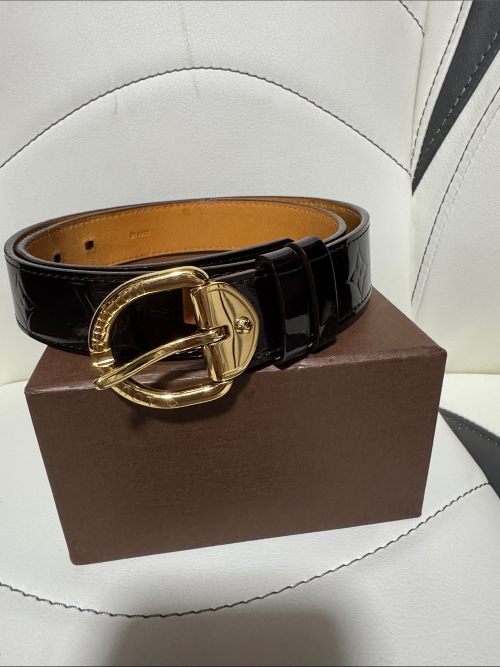 Louis Vuitton Black Vernis Patent Belt with Gold Buckle